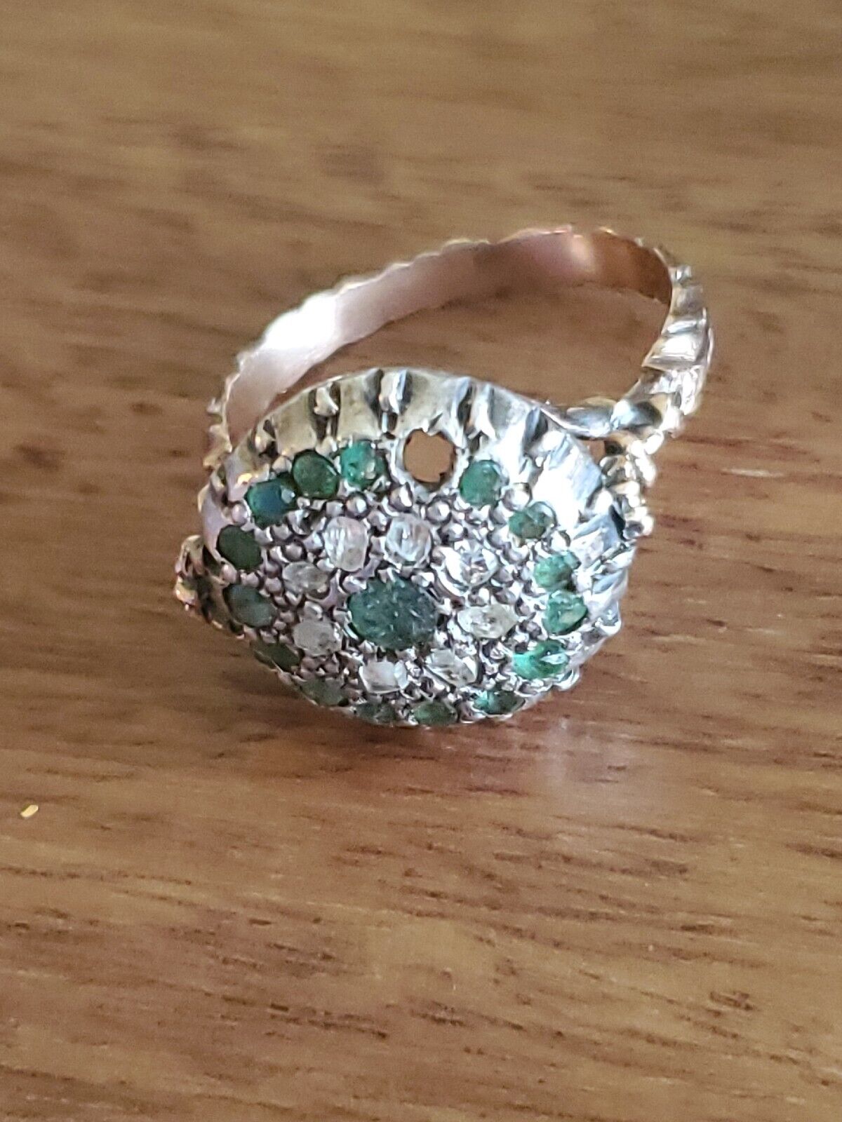 .80 Ct. Super RARE 1800s 14K GOLD EMERALD & ROUGH CUT DIAMOND RING SZ-8 #217