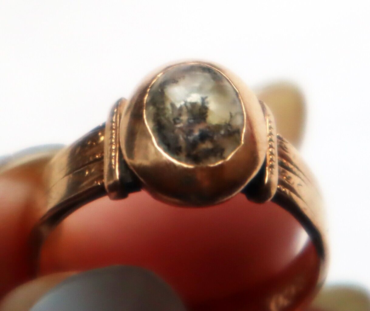 Antique Late 1800s 10k Rose Gold Ring Dendritic Opal CB and Co Victorian Sz 8.5