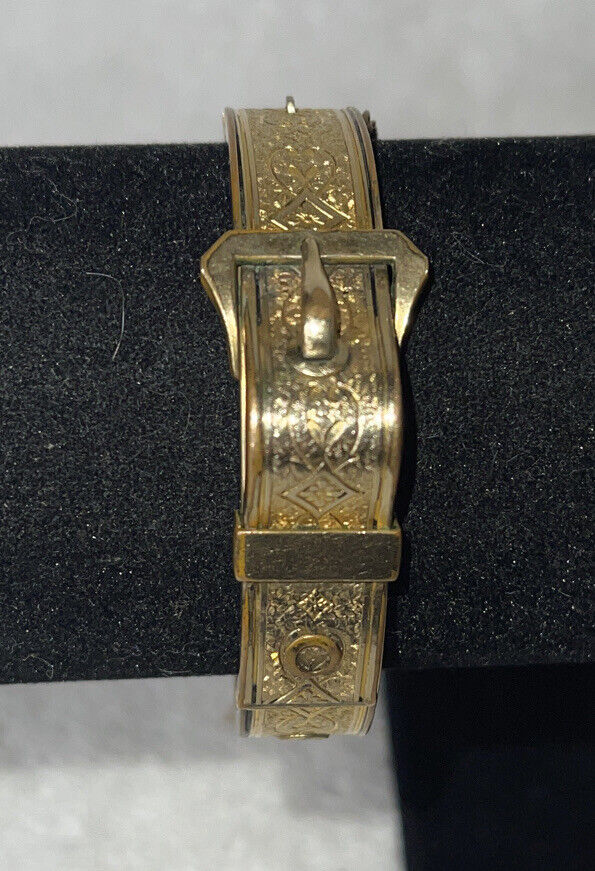 Early 1900s PS Co 10k Gold Filled Taille D'epargne Belt Buckle Motif Bangle