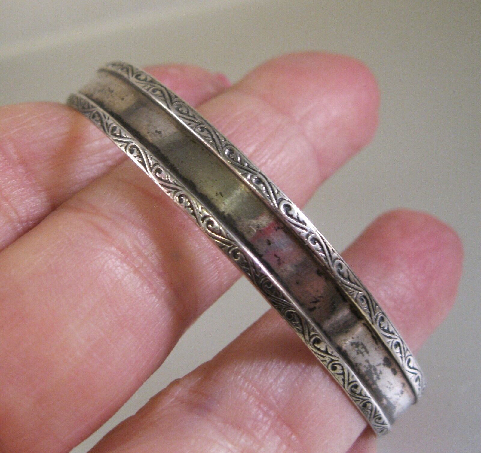 Antique 1900's Sterling Silver Cuff Bracelet Adjustable Large Size