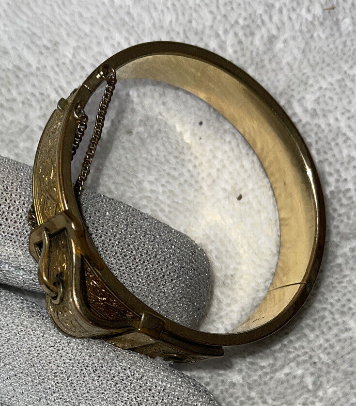 Early 1900s PS Co 10k Gold Filled Taille D'epargne Belt Buckle Motif Bangle