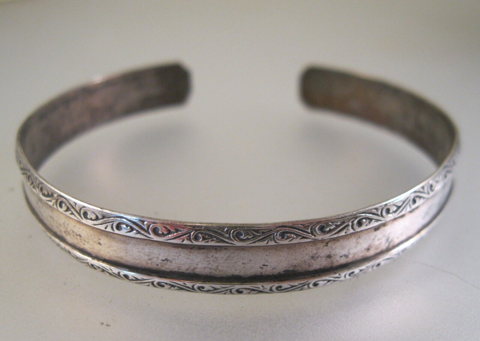 Antique 1900's Sterling Silver Cuff Bracelet Adjustable Large Size