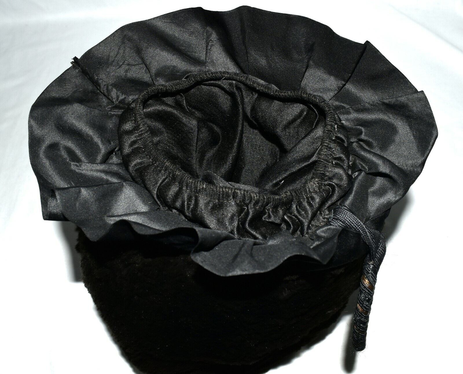 Early 1900's Black Sheared Rabbit Fur Silk Lined Bracelet Ring Hand Warmer Muff 