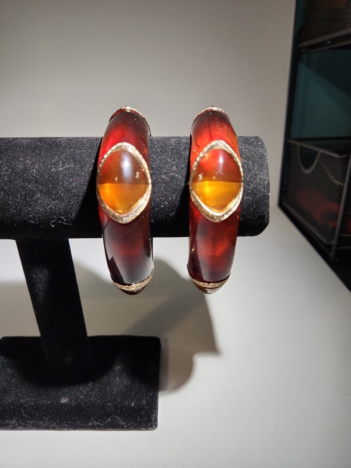 Vintage Gold And Red Carnelian & Smokey Quartz 1900's Victorian Bangle