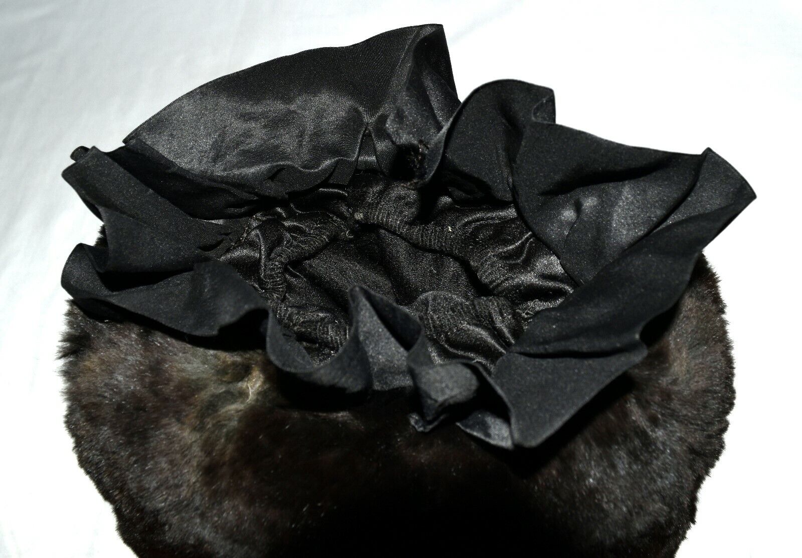 Early 1900's Black Sheared Rabbit Fur Silk Lined Bracelet Ring Hand Warmer Muff 