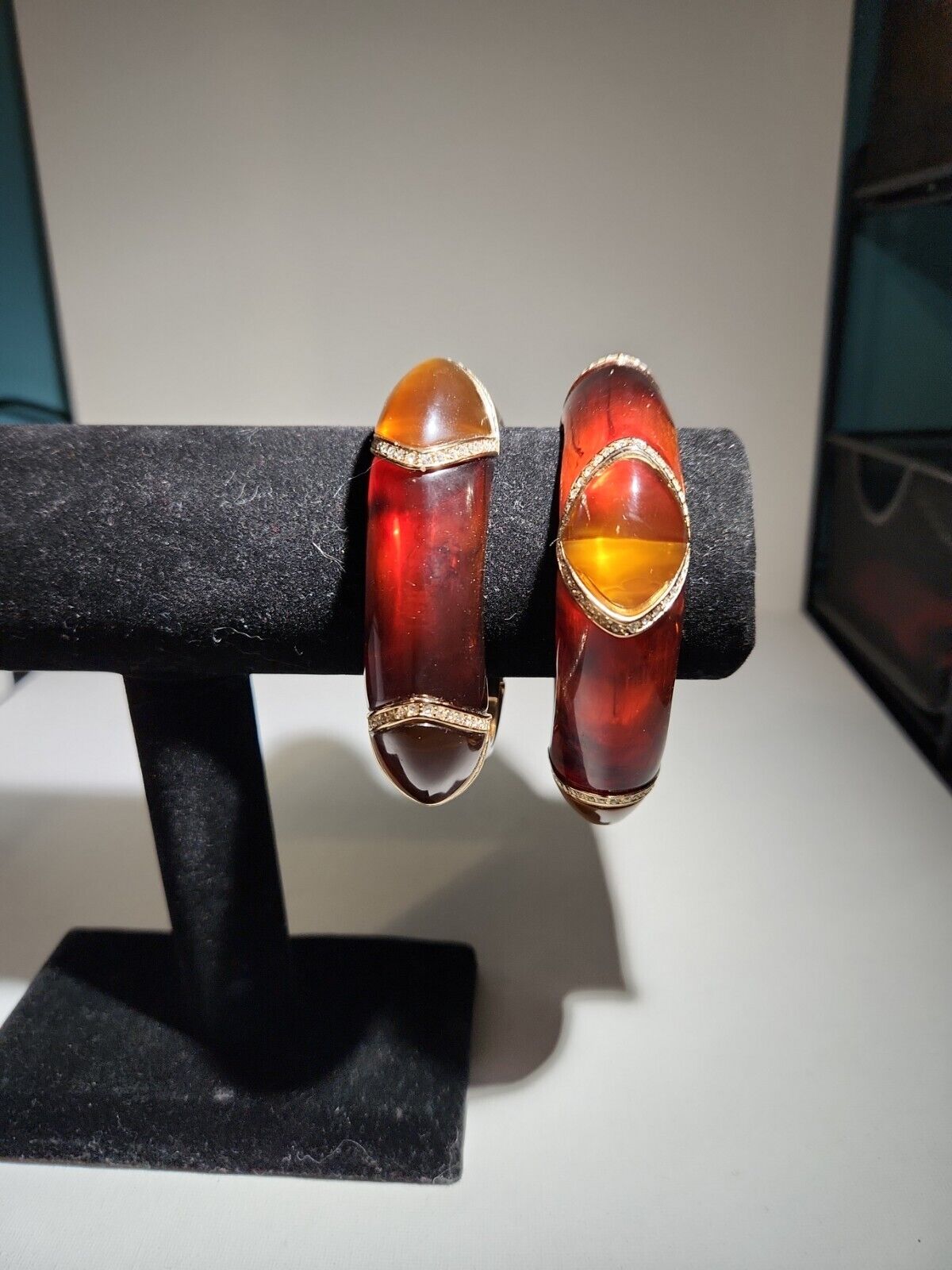 Vintage Gold And Red Carnelian & Smokey Quartz 1900's Victorian Bangle