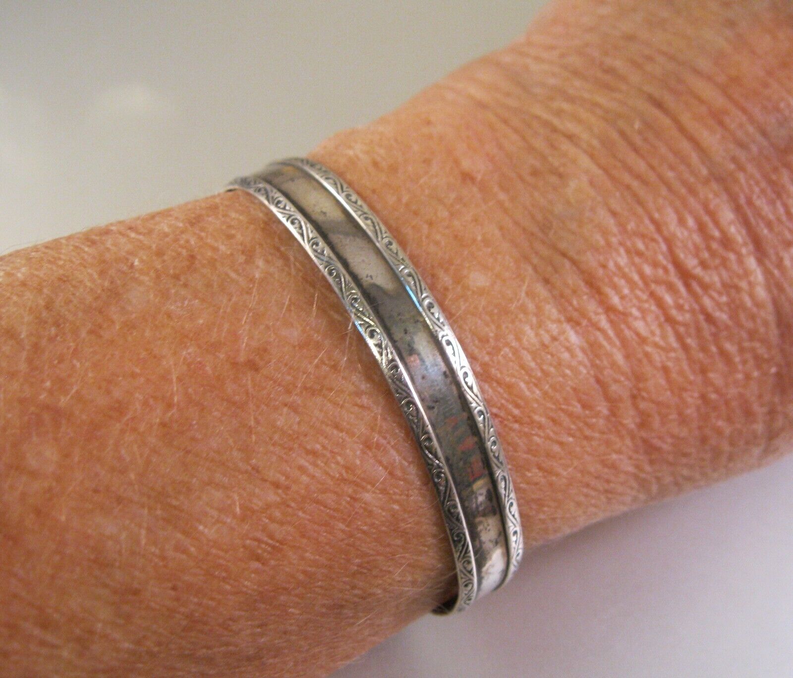 Antique 1900's Sterling Silver Cuff Bracelet Adjustable Large Size
