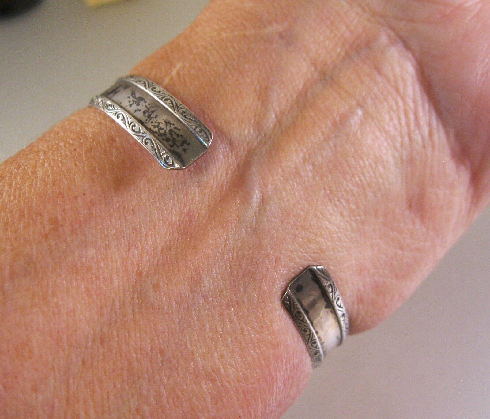 Antique 1900's Sterling Silver Cuff Bracelet Adjustable Large Size