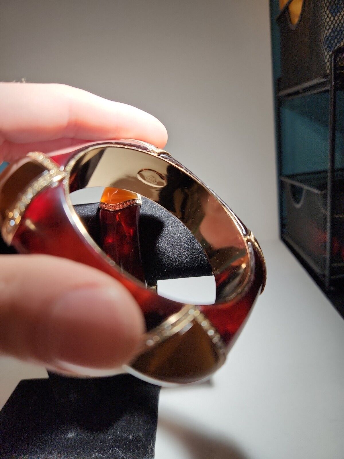 Vintage Gold And Red Carnelian & Smokey Quartz 1900's Victorian Bangle