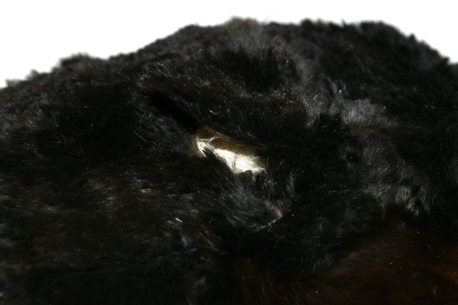 Early 1900's Black Sheared Rabbit Fur Silk Lined Bracelet Ring Hand Warmer Muff 