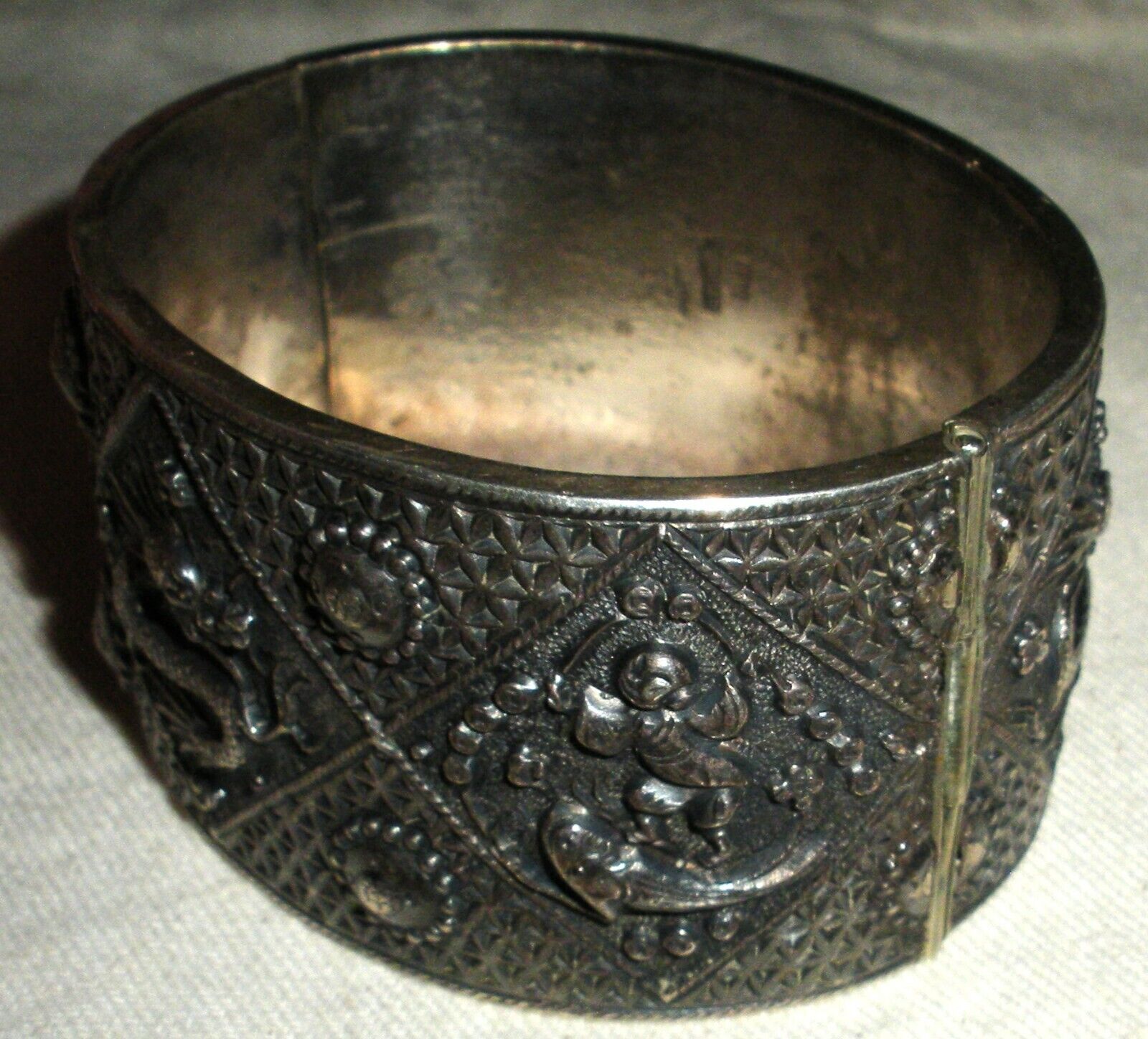 ANTIQUE EARLY 1900S CHINESE EXPORT DRAGON FISH MAN STERLING SILVER BRACELET vafo