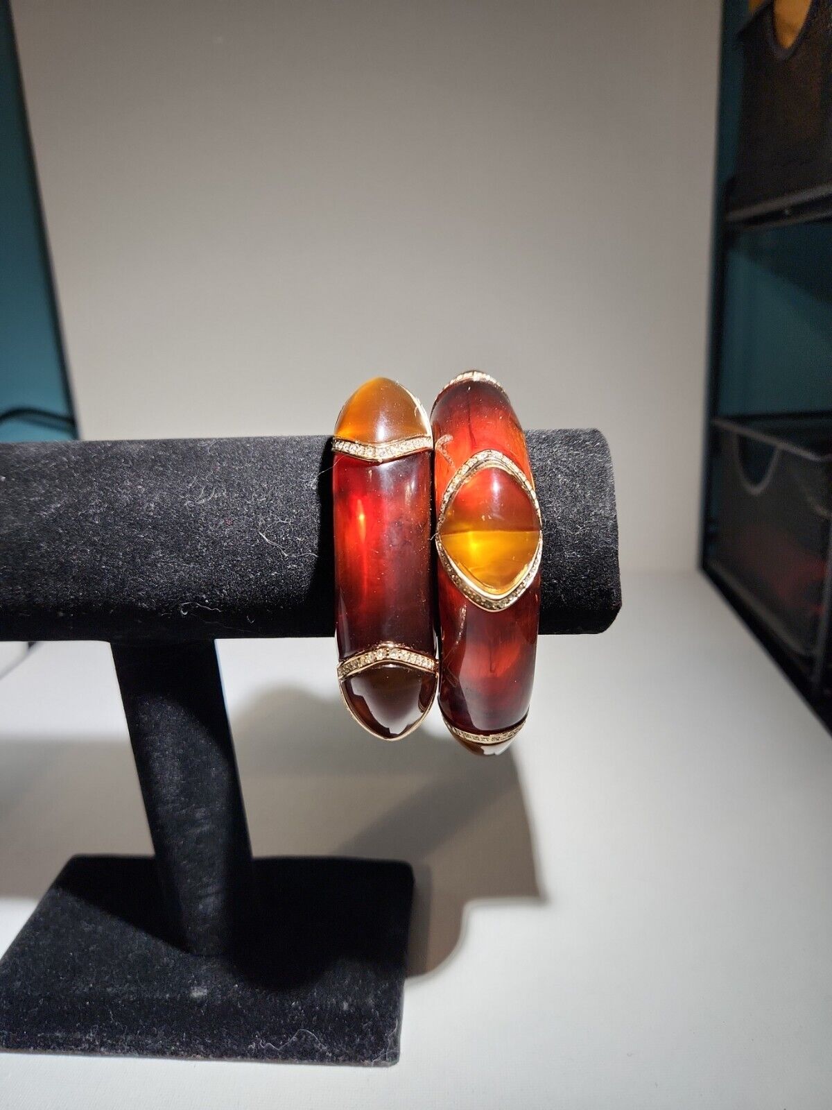 Vintage Gold And Red Carnelian & Smokey Quartz 1900's Victorian Bangle