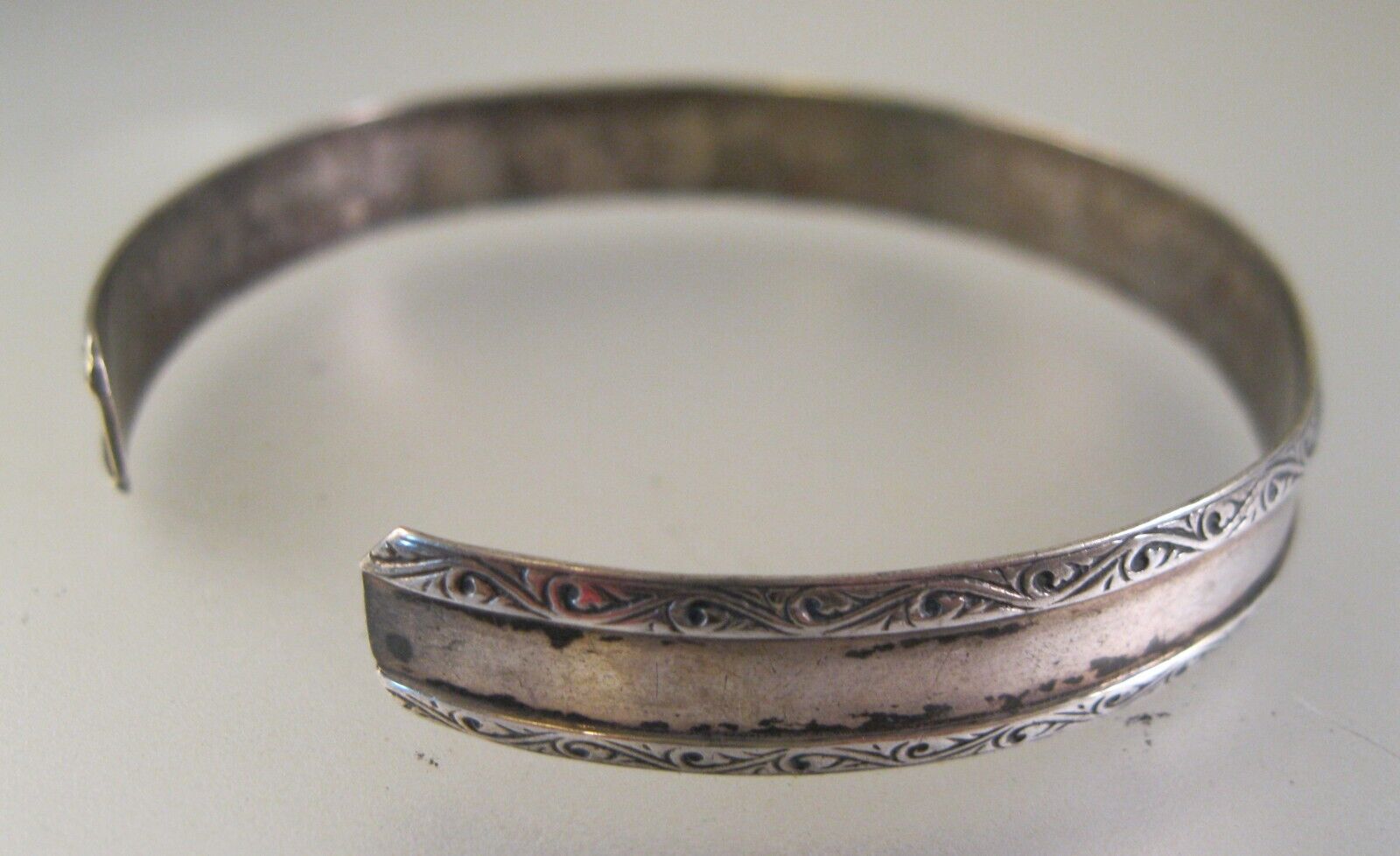 Antique 1900's Sterling Silver Cuff Bracelet Adjustable Large Size