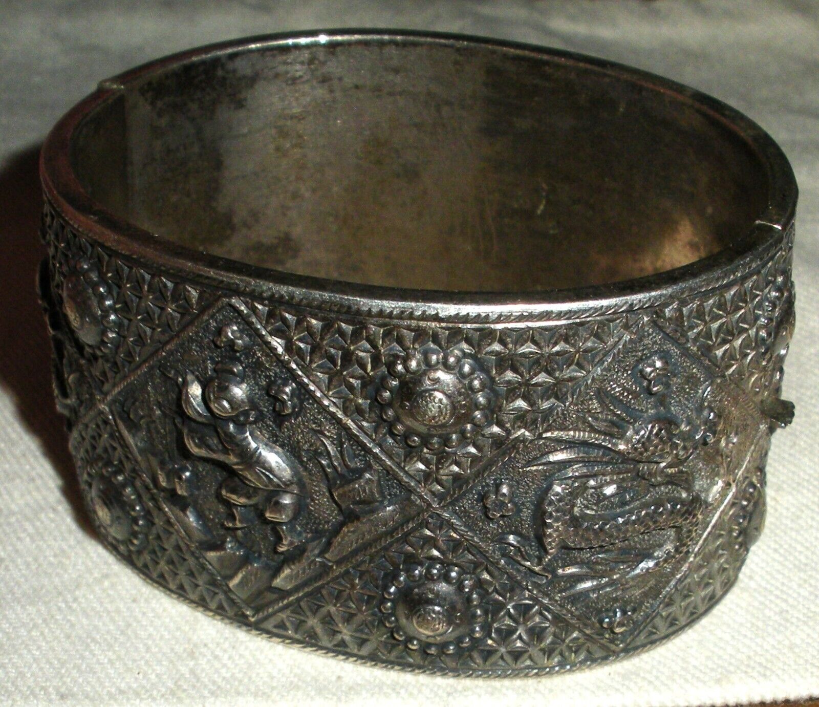 ANTIQUE EARLY 1900S CHINESE EXPORT DRAGON FISH MAN STERLING SILVER BRACELET vafo