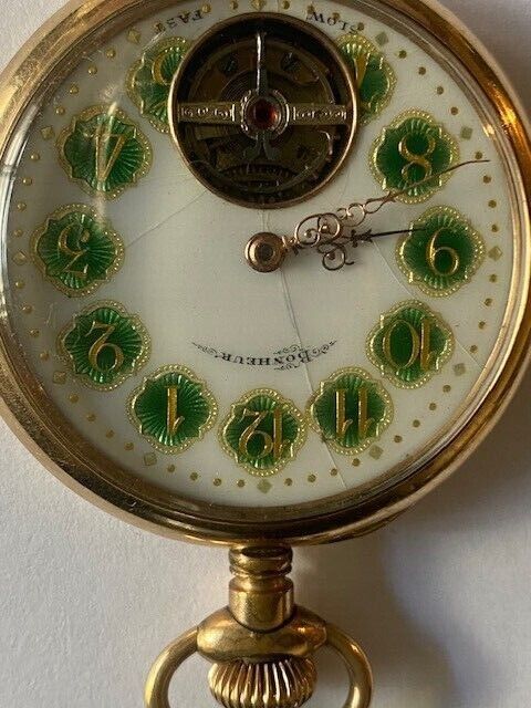 ANTIQUE BONHEUR MENS POCKET WATCH SWISS 1900's RUNNING BUT THE H NOT MOVE