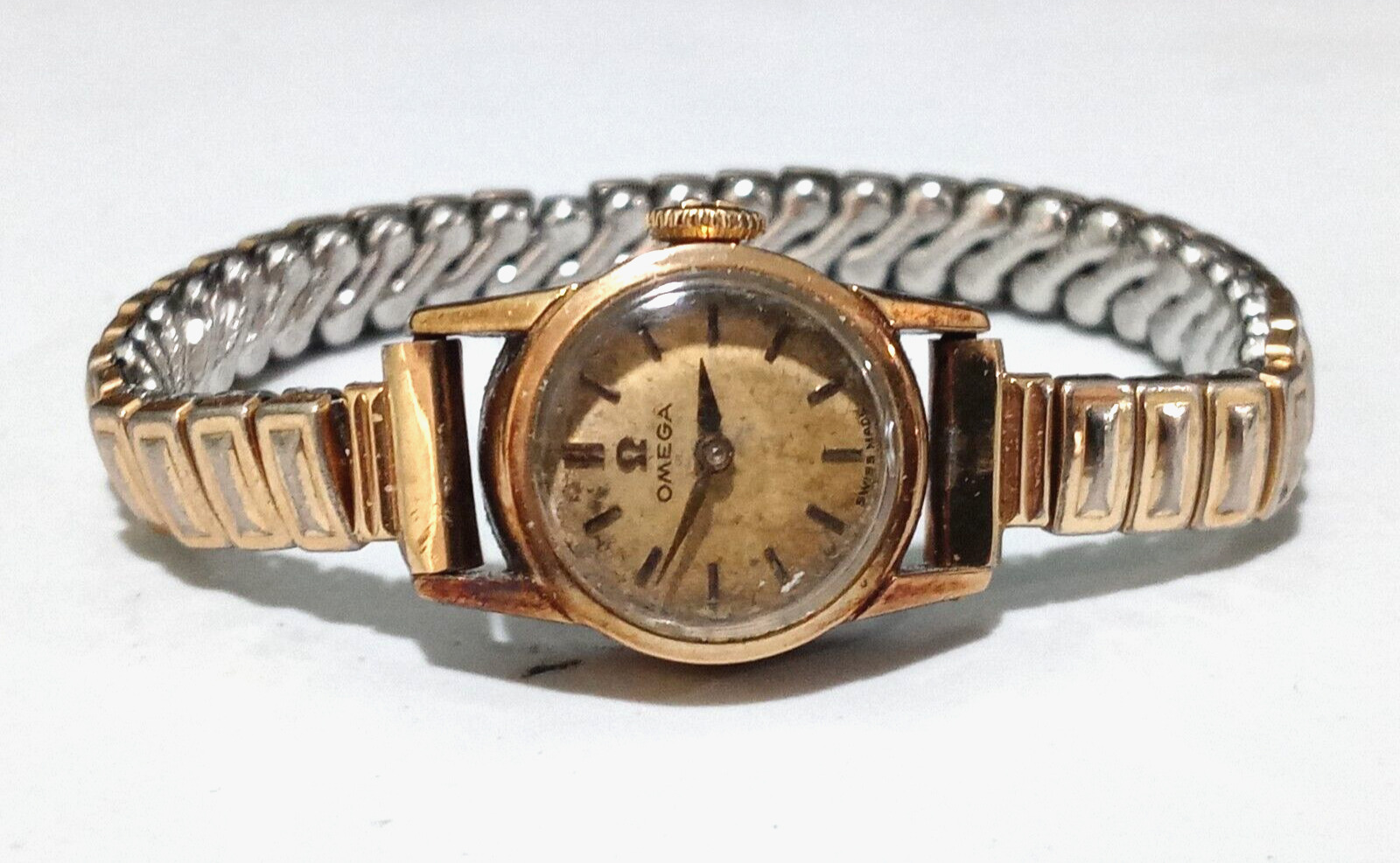 Omega 1900s Vintage 15mm Patina Gold tone Manual Swiss RUNS loose crown