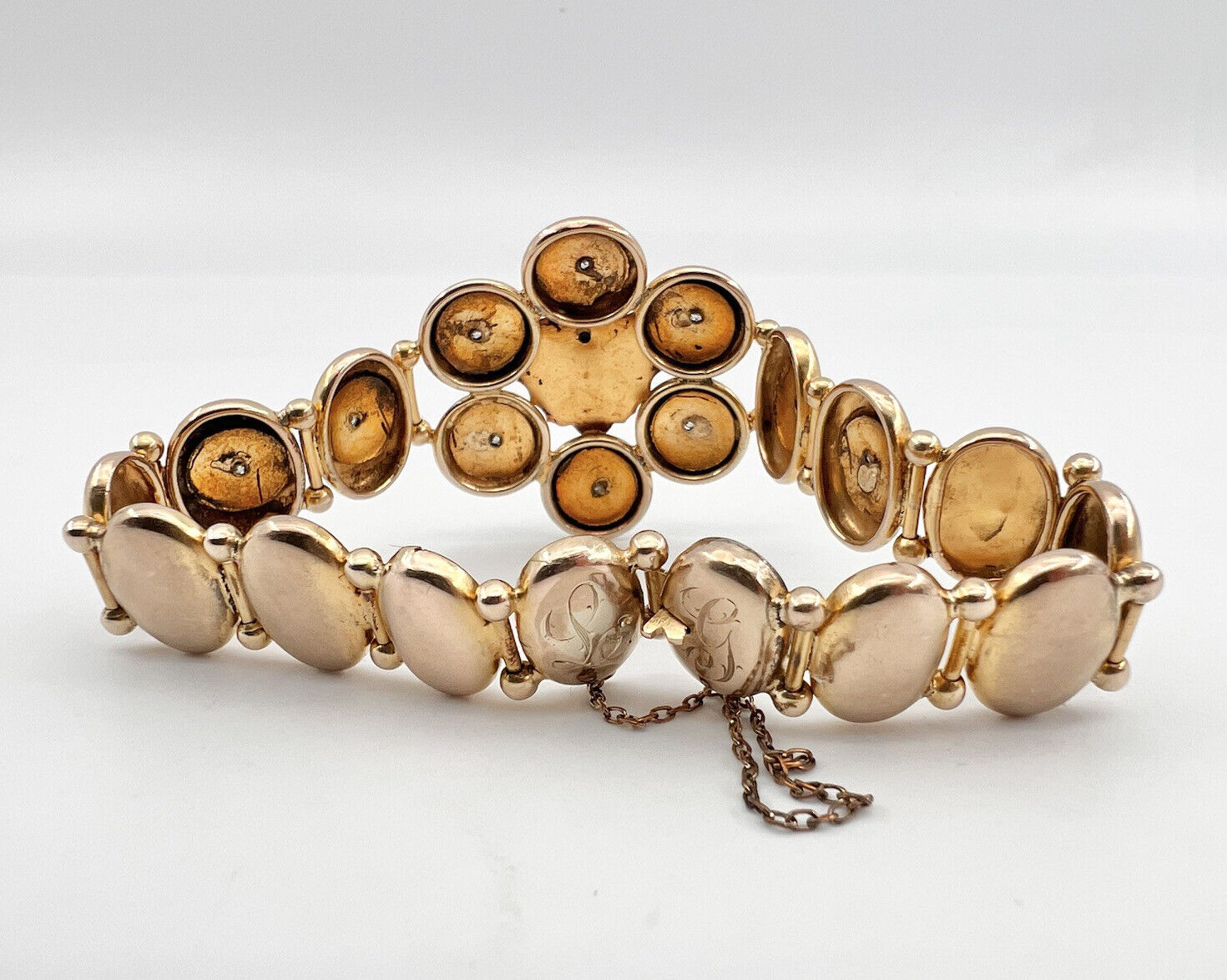 Antique 1800's Victorian 10k Yellow Gold Diamond Ruby Eyes Lion Head Bracelet