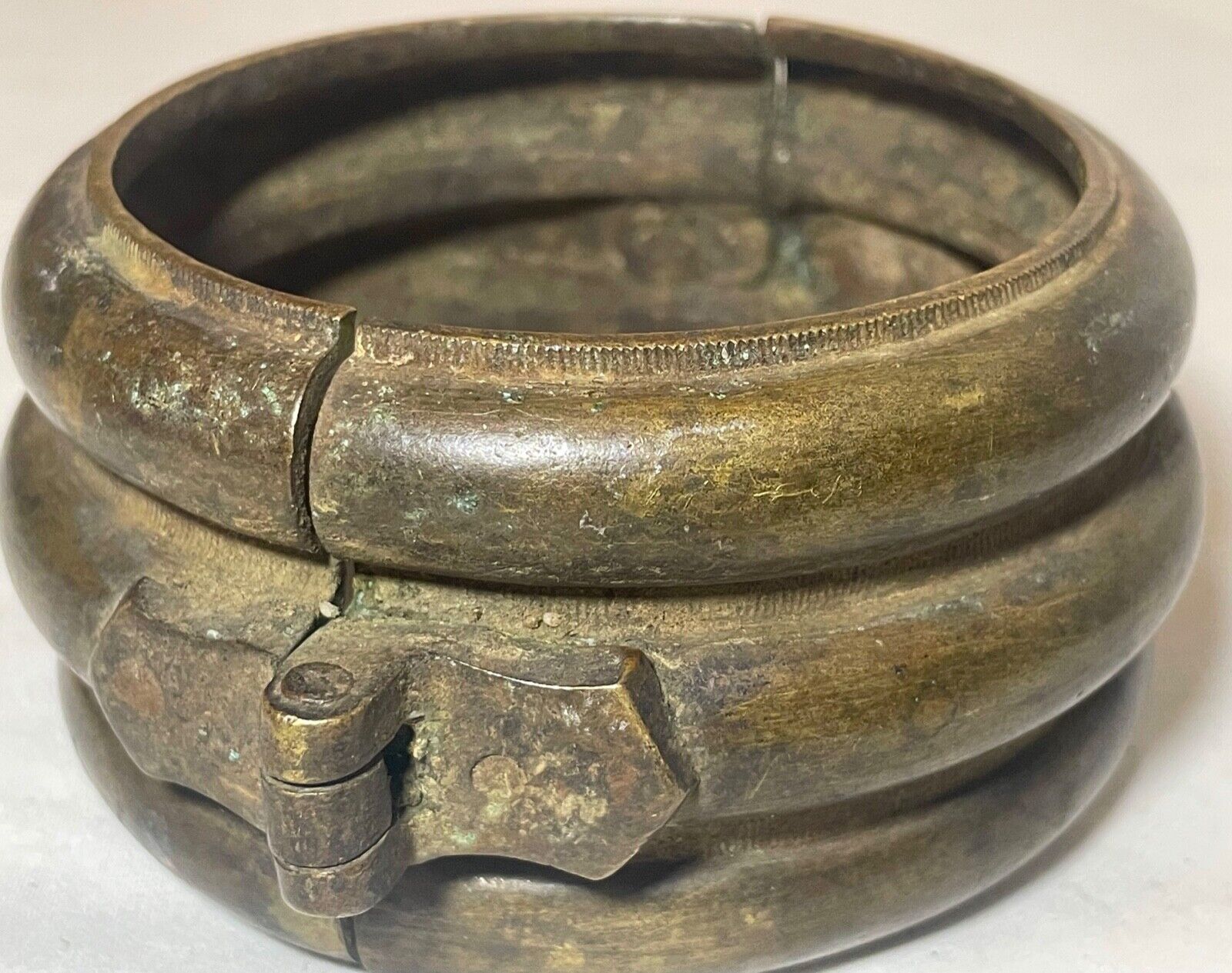 1800s Antique African Niger Baoulé Dogon Bronze Manilla Currency hinged Bracelet
