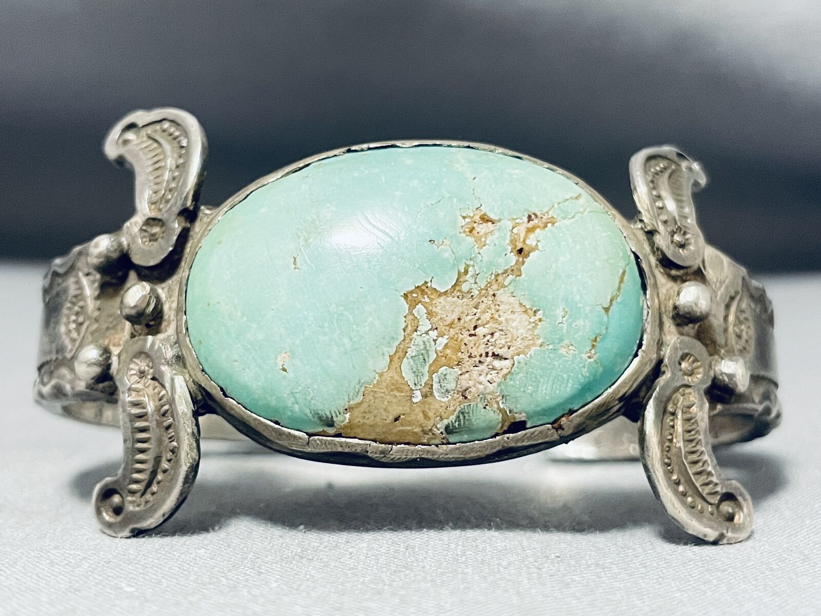 LATE 1800'S/ 1900'S VINTAGE NAVAJO TURQUOISE INGOT SILVER BRACELET