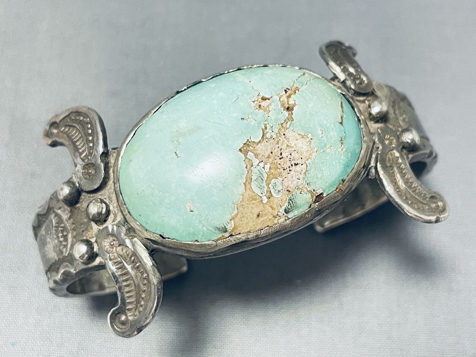 LATE 1800'S/ 1900'S VINTAGE NAVAJO TURQUOISE INGOT SILVER BRACELET