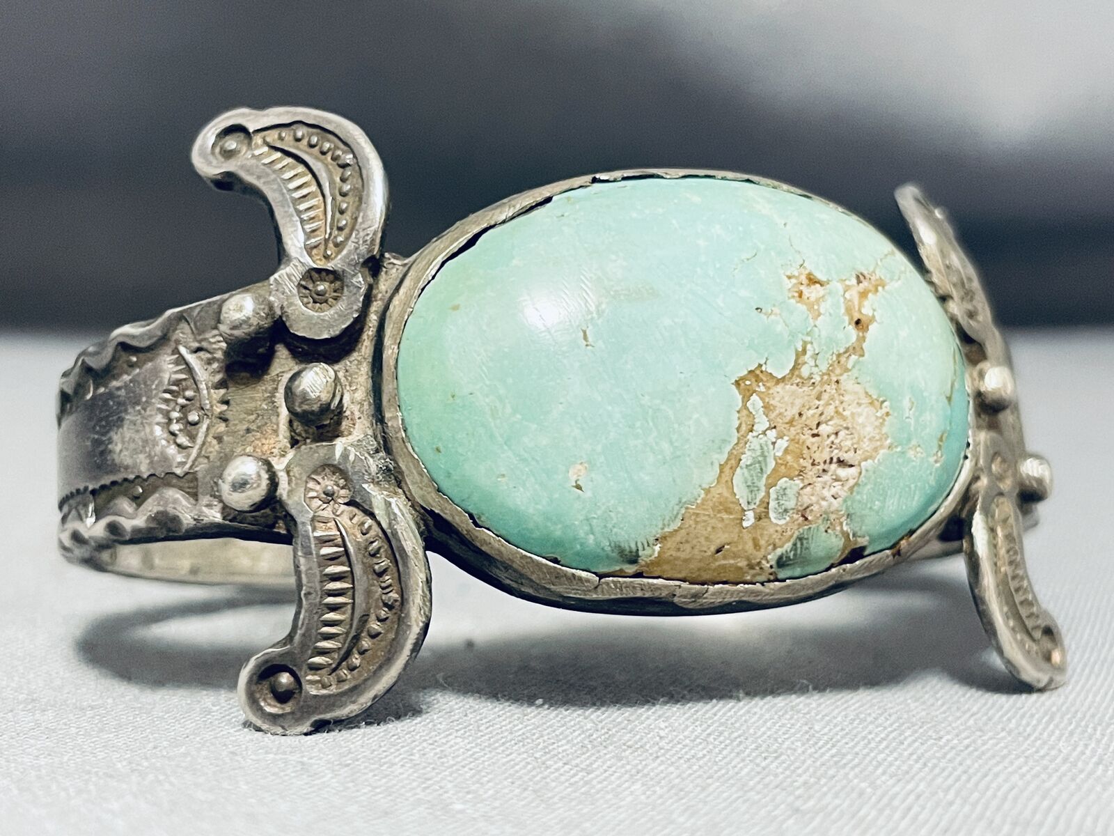 LATE 1800'S/ 1900'S VINTAGE NAVAJO TURQUOISE INGOT SILVER BRACELET