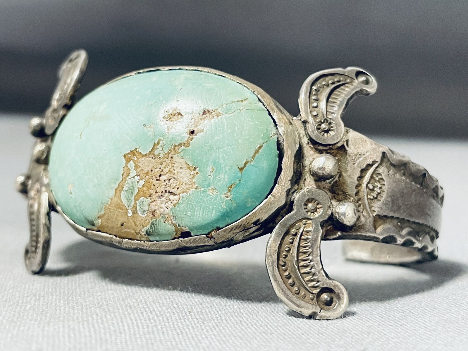 LATE 1800'S/ 1900'S VINTAGE NAVAJO TURQUOISE INGOT SILVER BRACELET