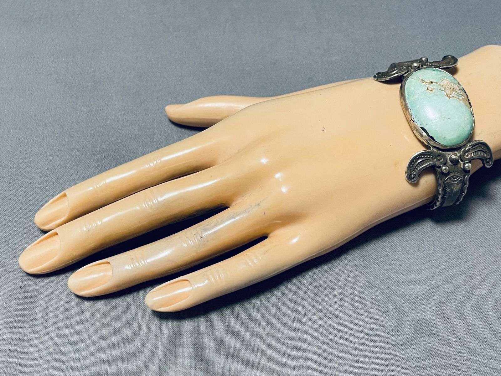 LATE 1800'S/ 1900'S VINTAGE NAVAJO TURQUOISE INGOT SILVER BRACELET