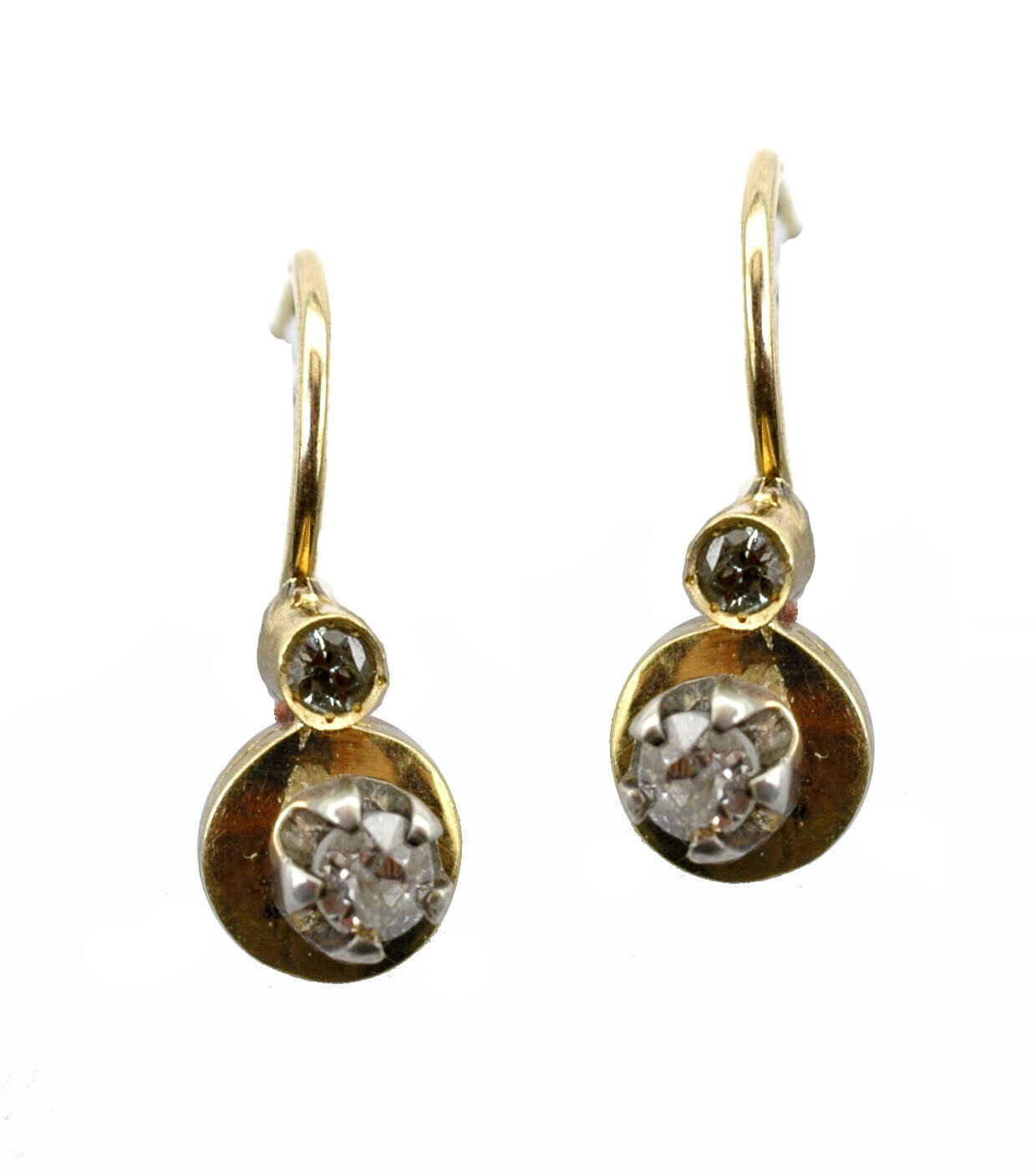 Antique 1900's Diamonds 14k Yellow Gold Super Cute Earrings