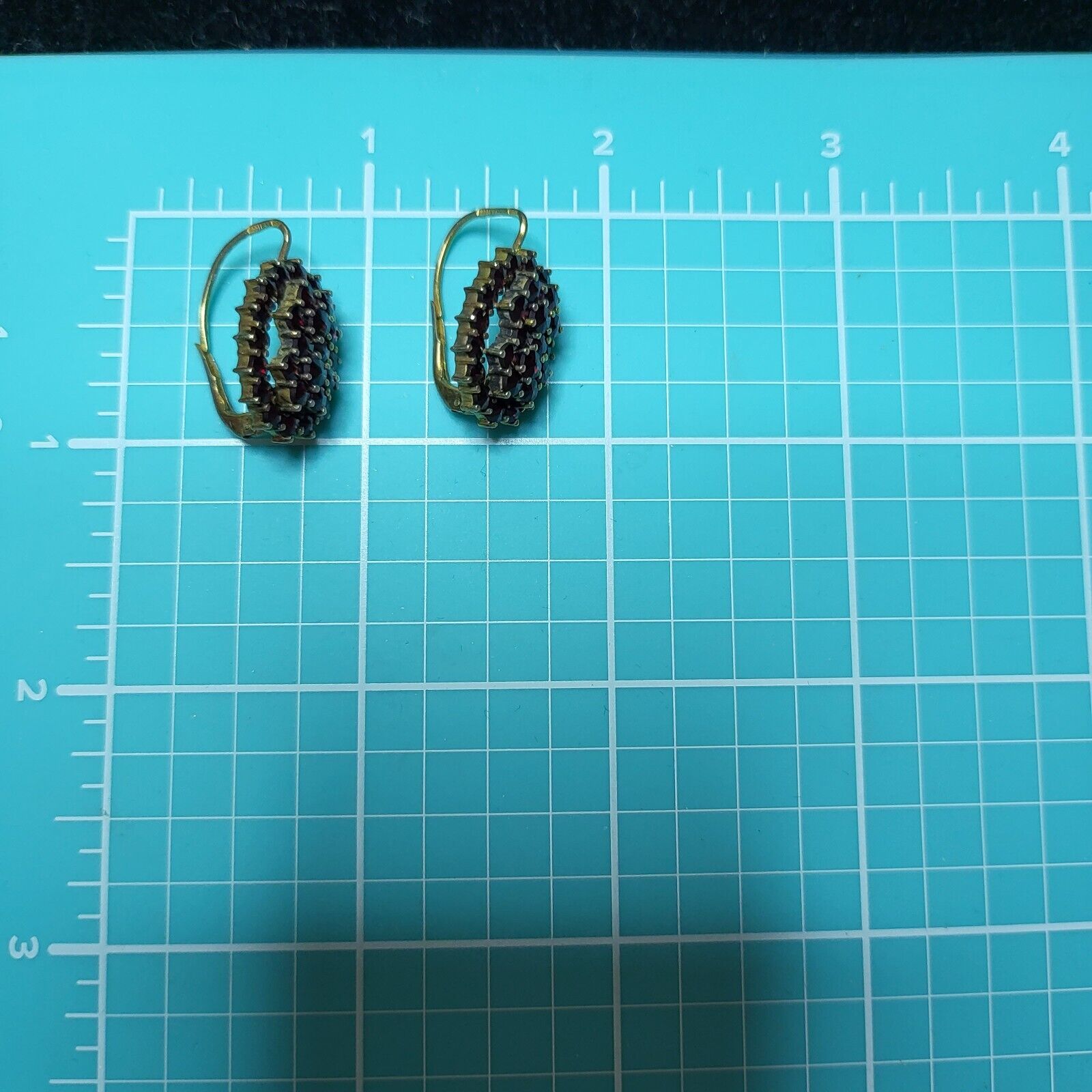 Antique earrings, natural garnets, signed with three marks,1900s,Bohemia