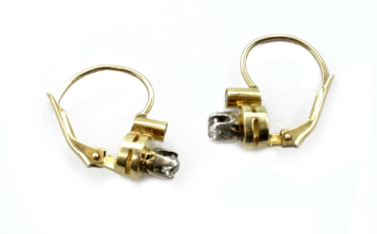 Antique 1900's Diamonds 14k Yellow Gold Super Cute Earrings