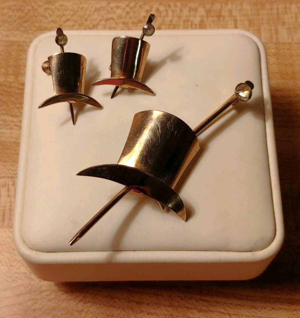 Art Deco Top Hat & Cane Brooch & Earrings Set-"Puttin' on the Ritz"