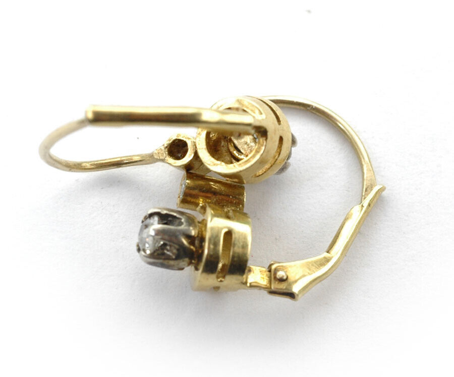 Antique 1900's Diamonds 14k Yellow Gold Super Cute Earrings