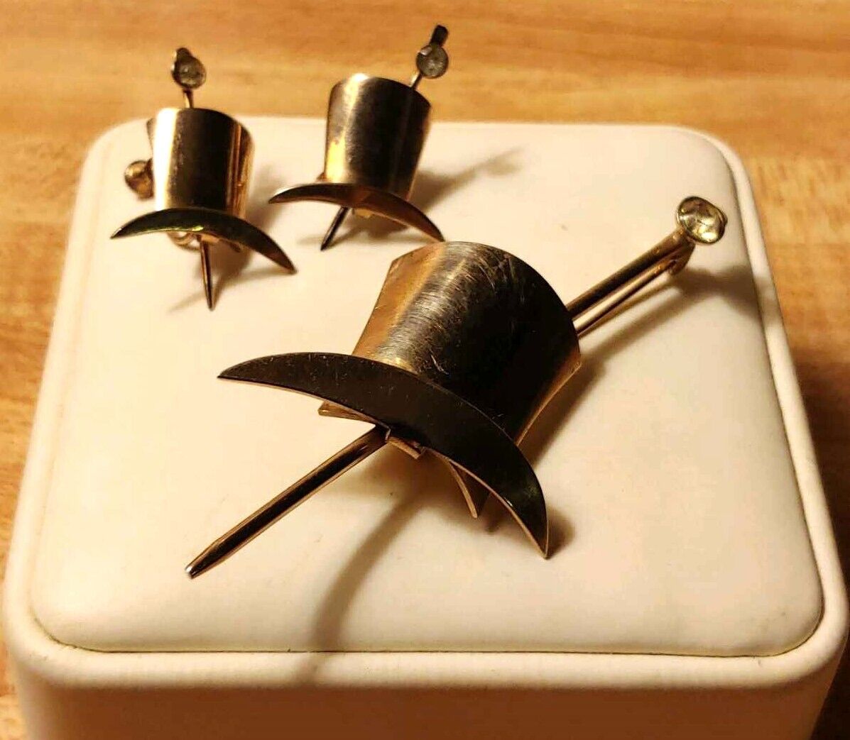 Art Deco Top Hat & Cane Brooch & Earrings Set-"Puttin' on the Ritz"