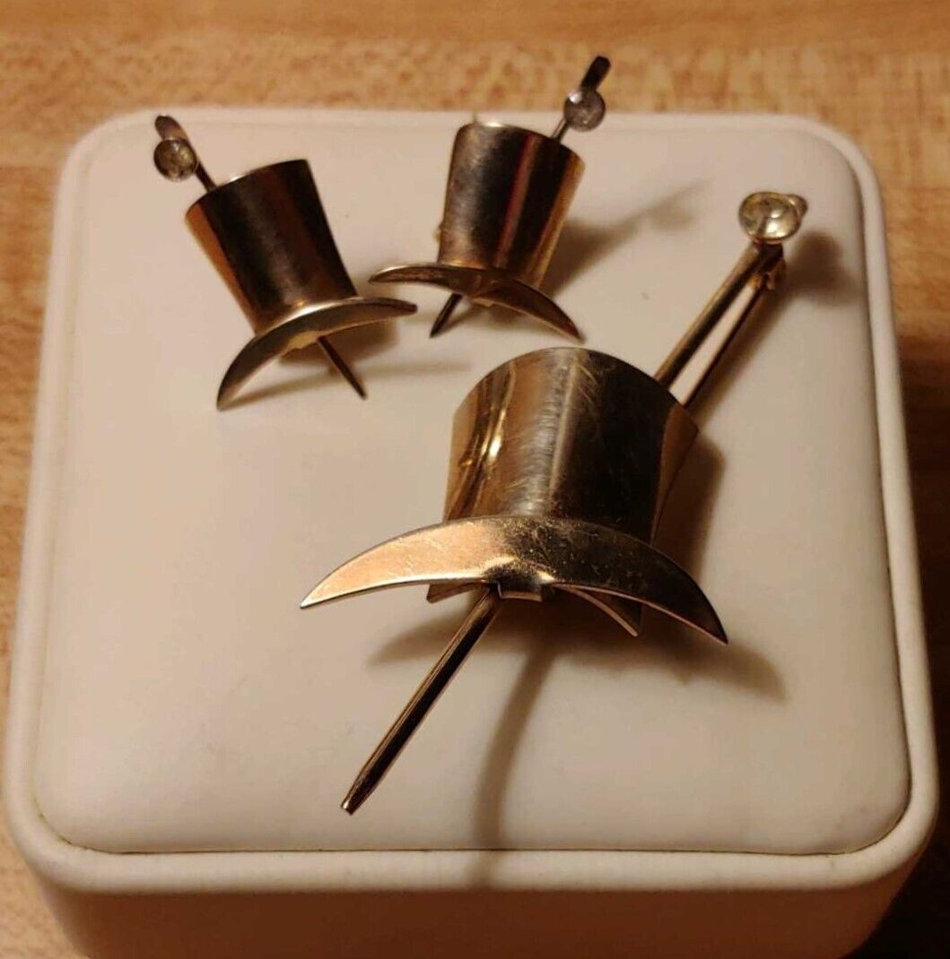 Art Deco Top Hat & Cane Brooch & Earrings Set-"Puttin' on the Ritz"