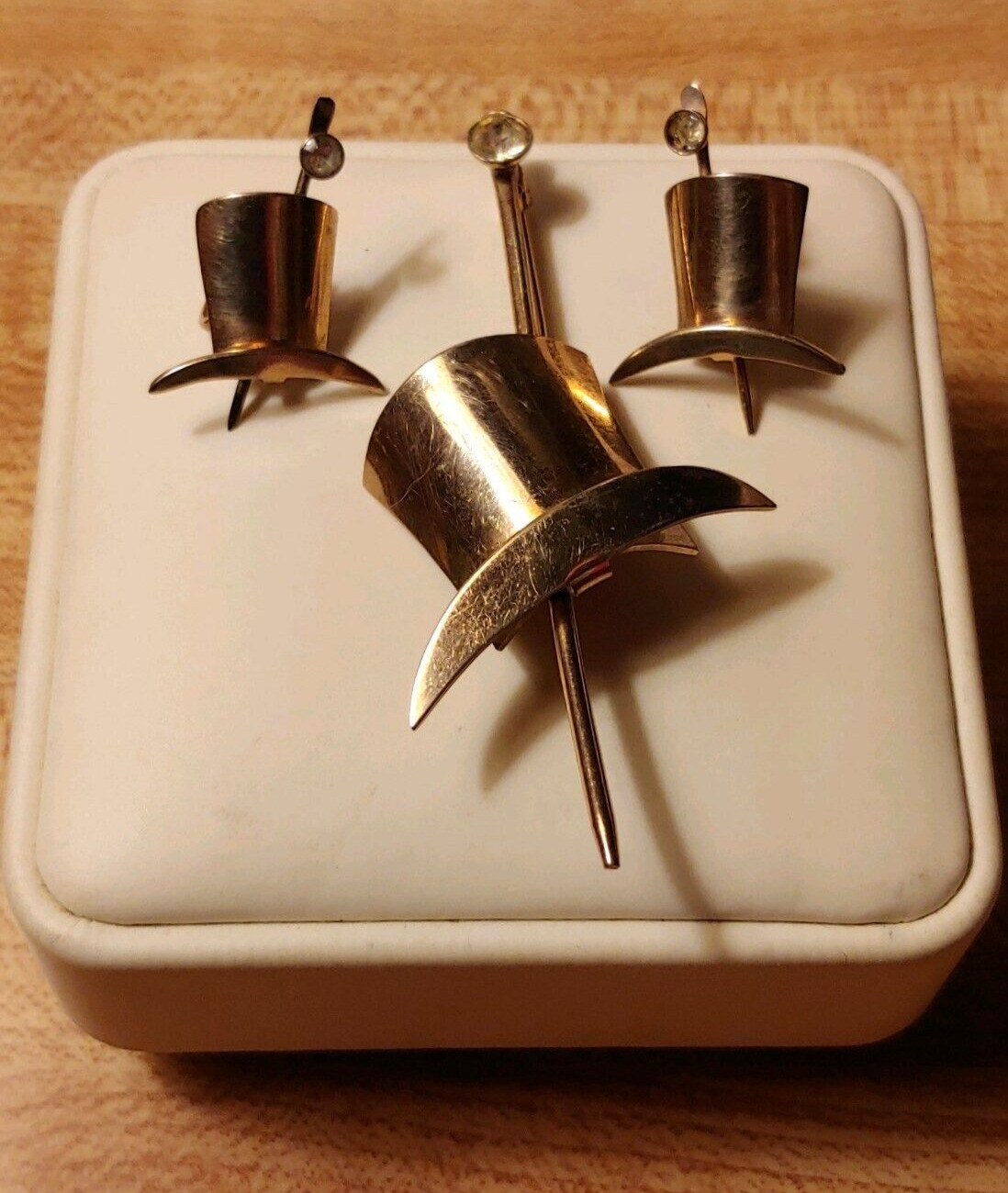 Art Deco Top Hat & Cane Brooch & Earrings Set-"Puttin' on the Ritz"