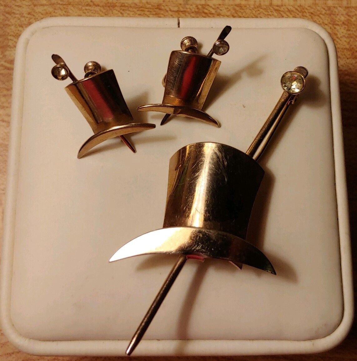 Art Deco Top Hat & Cane Brooch & Earrings Set-"Puttin' on the Ritz"