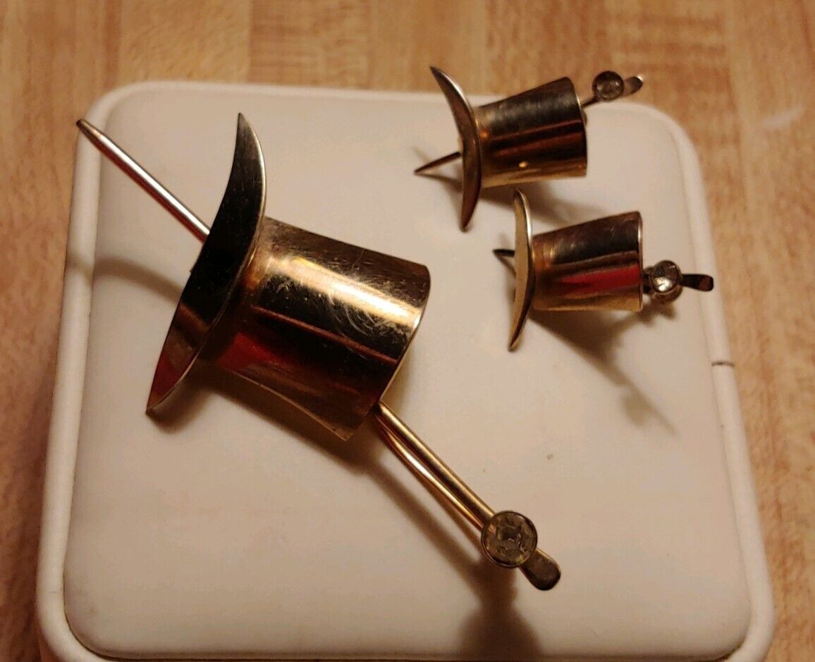 Art Deco Top Hat & Cane Brooch & Earrings Set-"Puttin' on the Ritz"