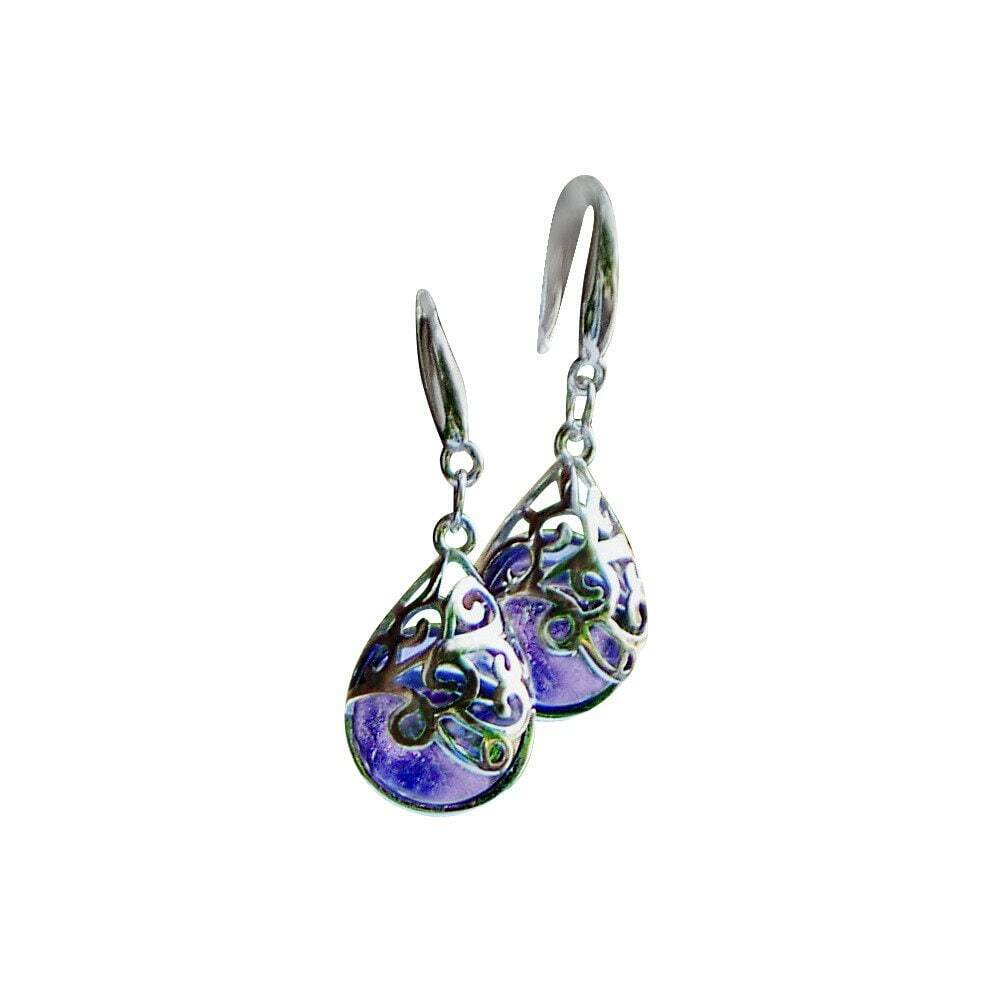 Recycled Early 1900's Purple Medicine Bottle Sterling Silver Teardrop Earring