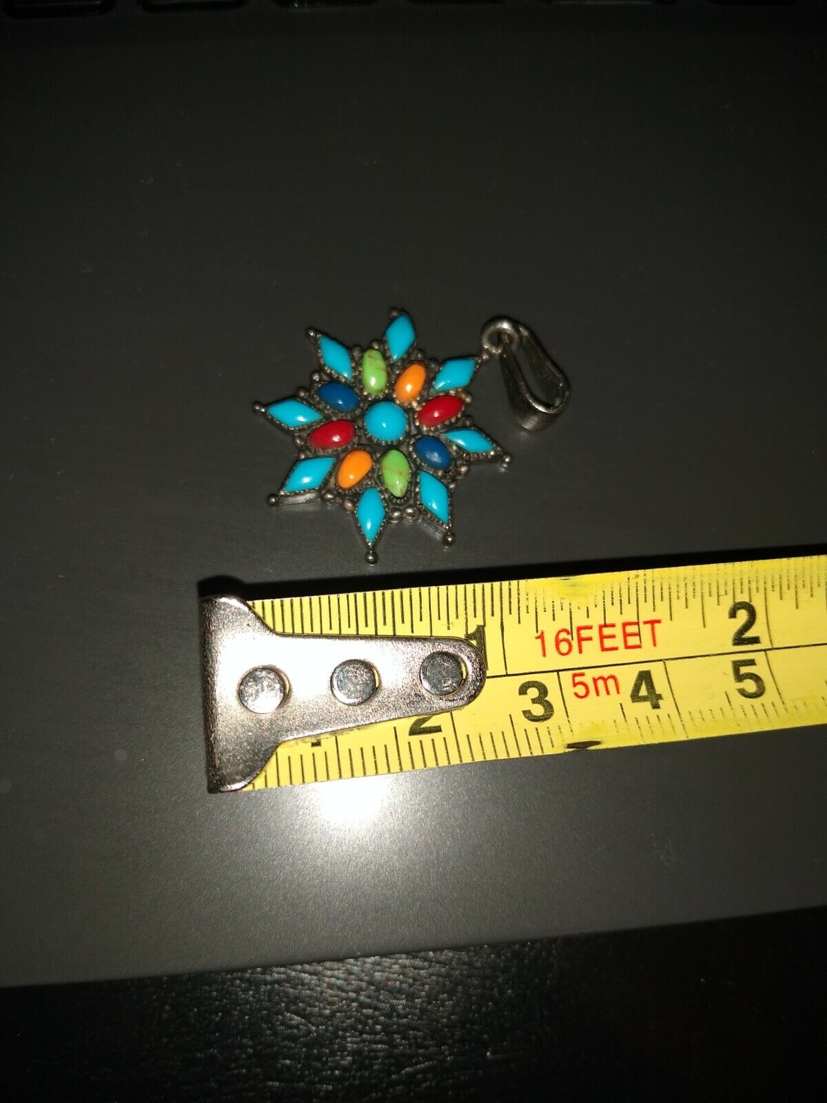 Antique Silver Turquoise Red Agate Blue Lapis Star Pendant early 1900s 