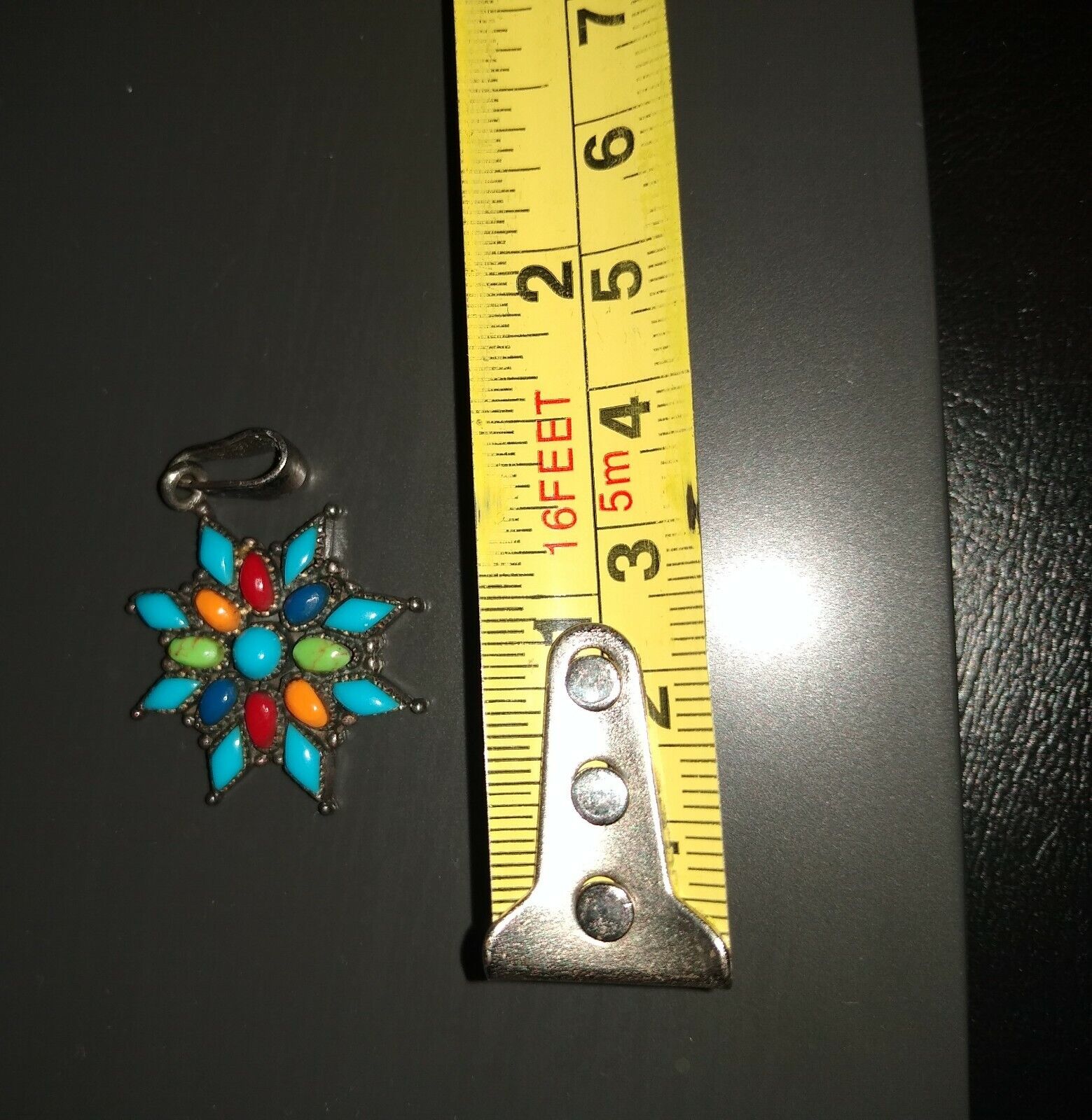 Antique Silver Turquoise Red Agate Blue Lapis Star Pendant early 1900s 