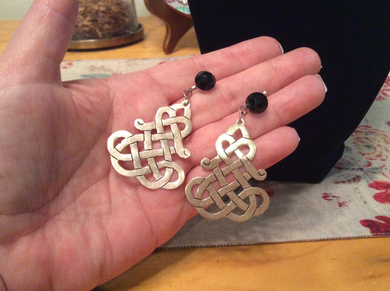 1900s Sterling Carved Mourning Knot Earrings With Onyx? 