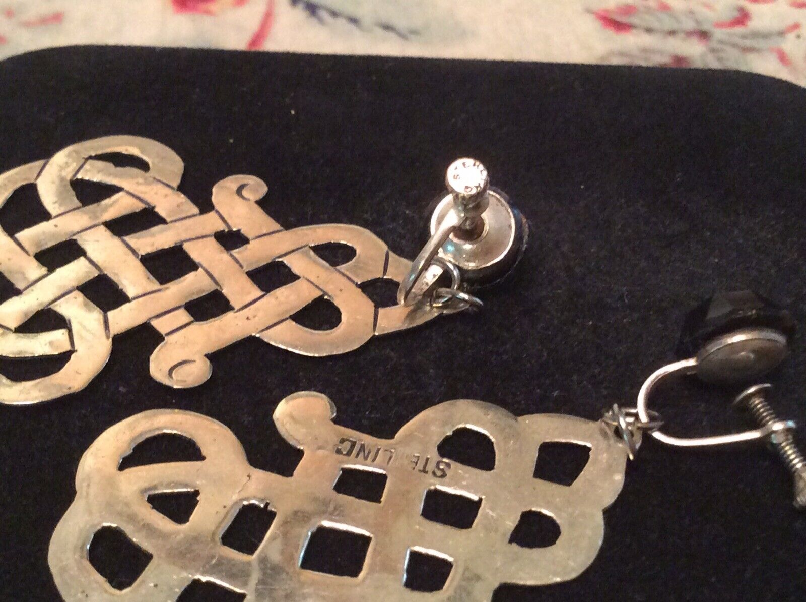 1900s Sterling Carved Mourning Knot Earrings With Onyx? 