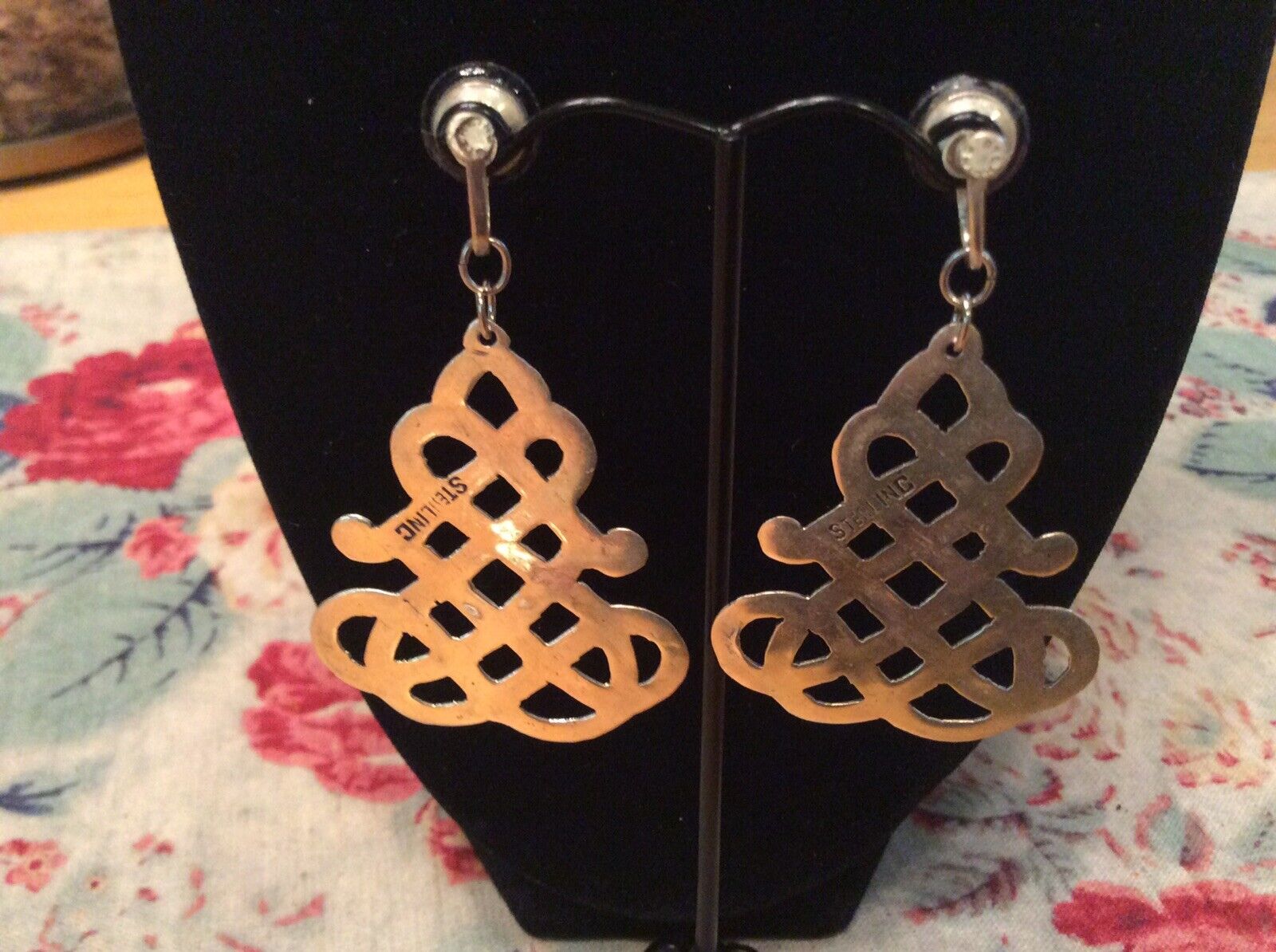 1900s Sterling Carved Mourning Knot Earrings With Onyx? 