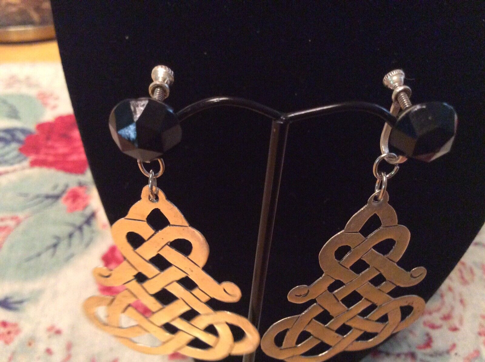 1900s Sterling Carved Mourning Knot Earrings With Onyx? 