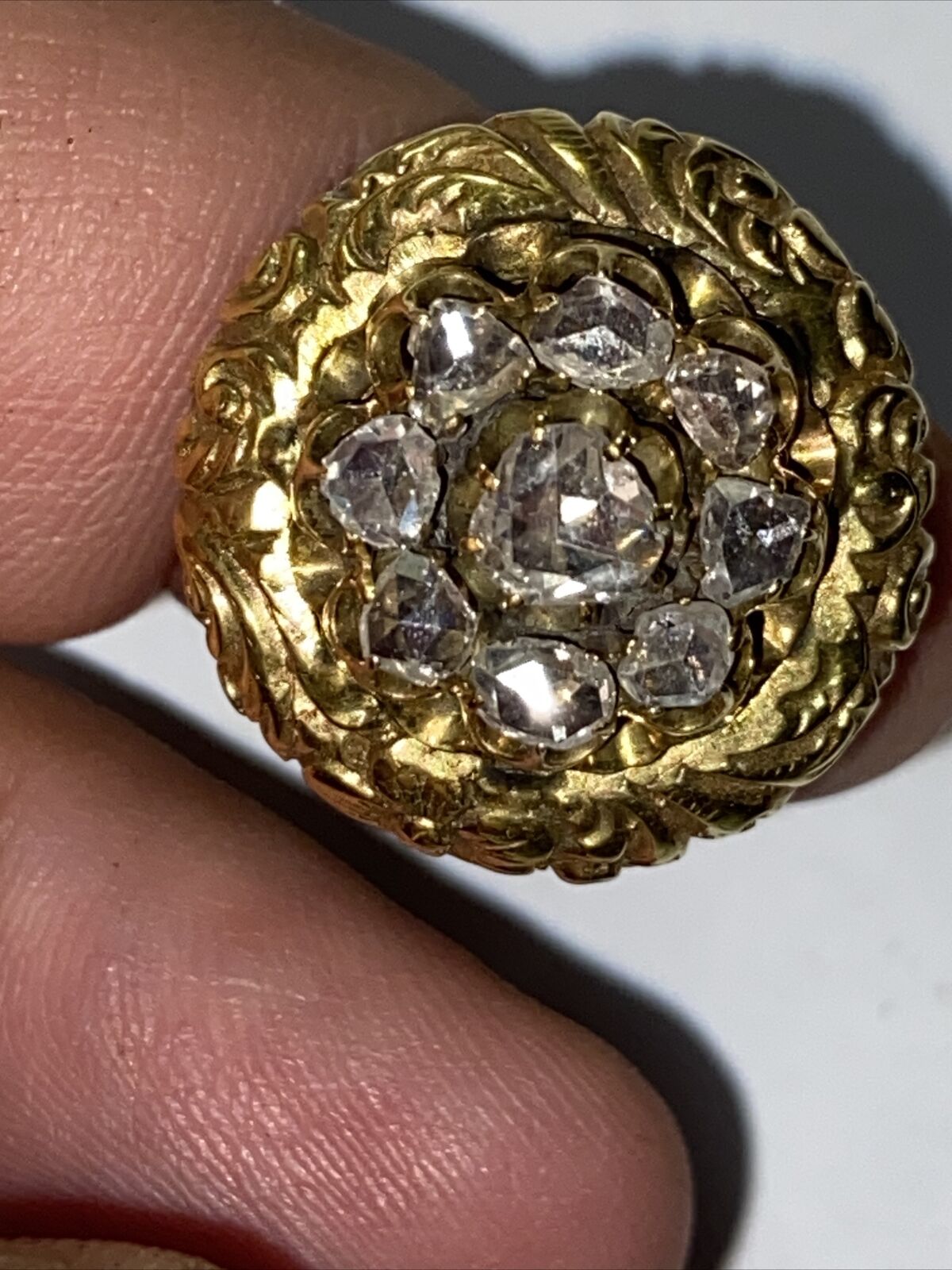Ring 1800s Rose Cut Diamond Double Honeycomb Buttercup Set Cluster 14k size 7