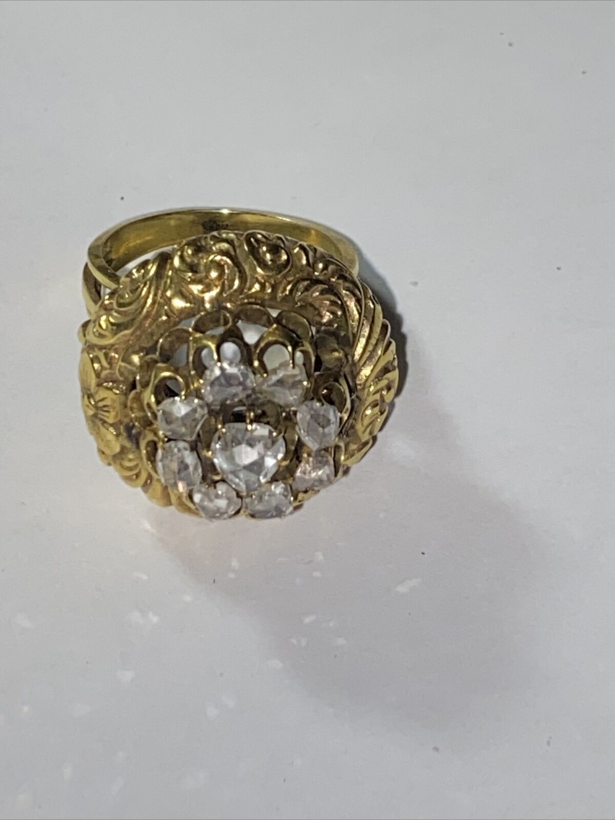 Ring 1800s Rose Cut Diamond Double Honeycomb Buttercup Set Cluster 14k size 7