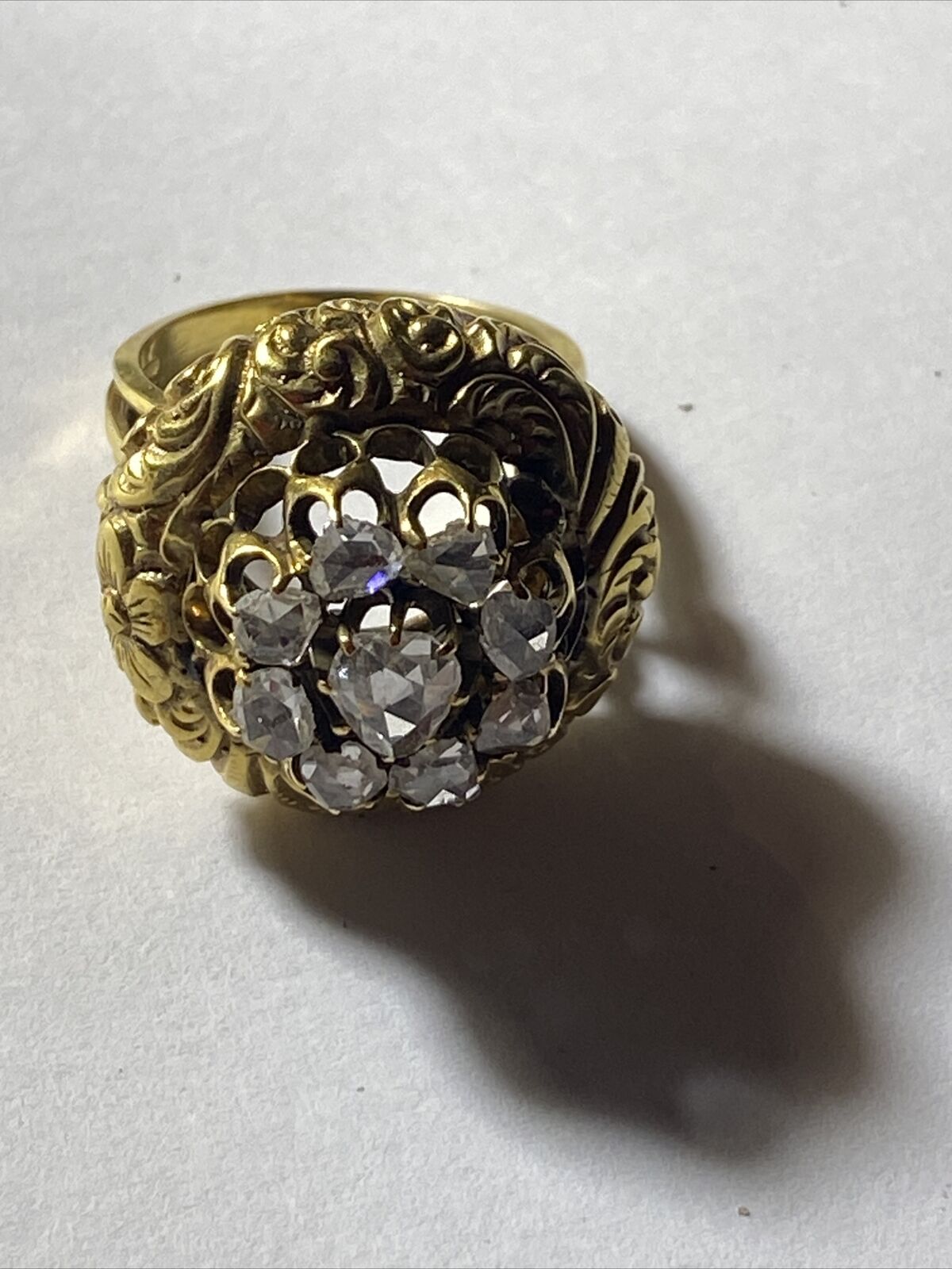 Ring 1800s Rose Cut Diamond Double Honeycomb Buttercup Set Cluster 14k size 7