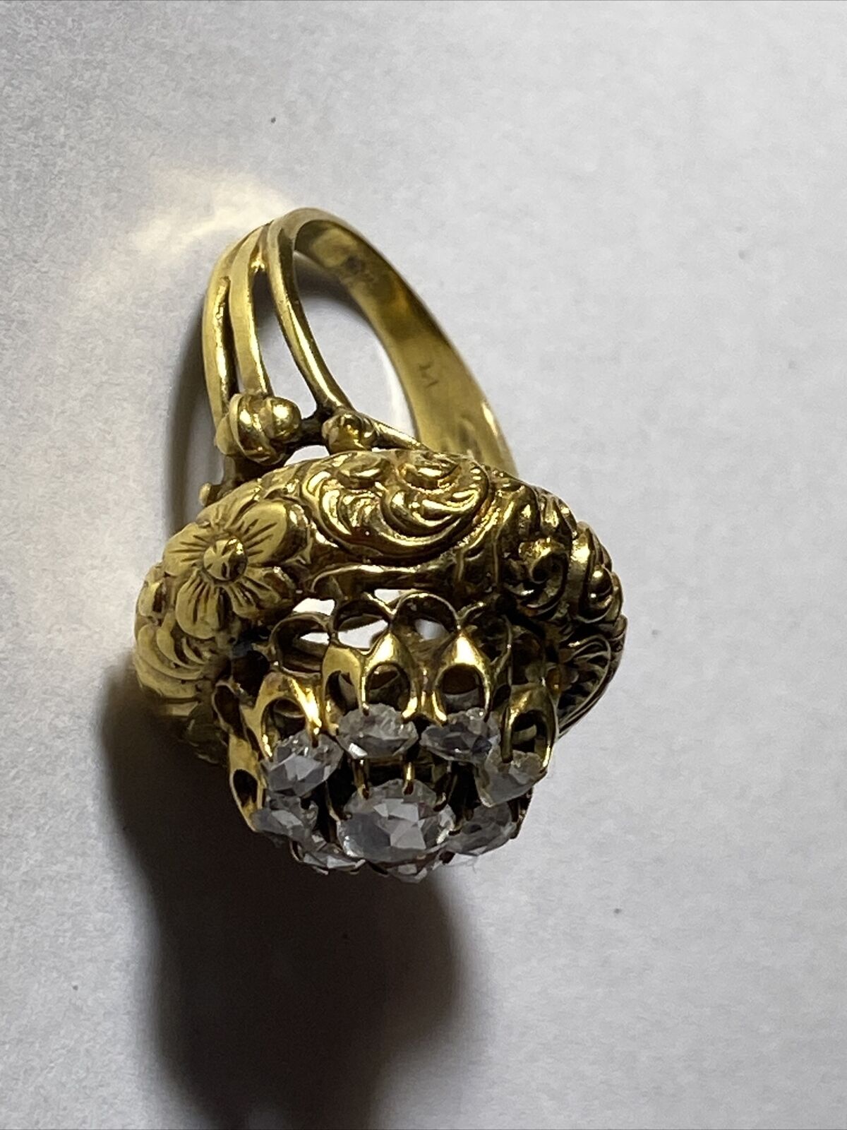 Ring 1800s Rose Cut Diamond Double Honeycomb Buttercup Set Cluster 14k size 7