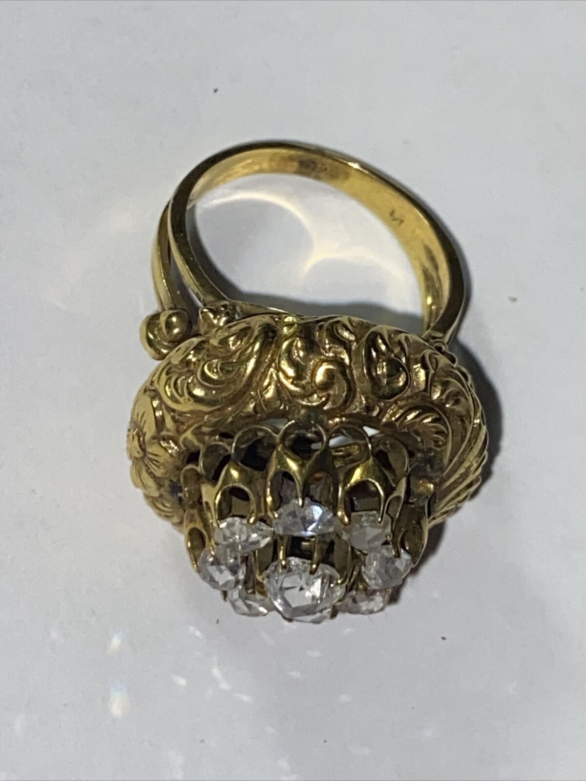 Ring 1800s Rose Cut Diamond Double Honeycomb Buttercup Set Cluster 14k size 7