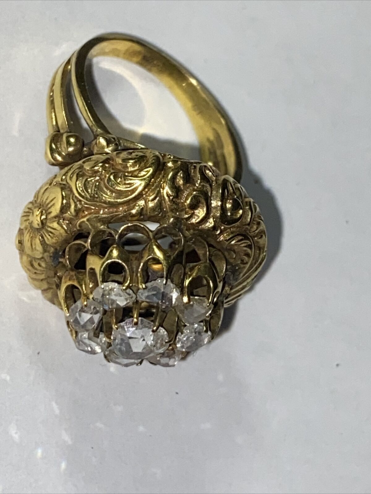 Ring 1800s Rose Cut Diamond Double Honeycomb Buttercup Set Cluster 14k size 7